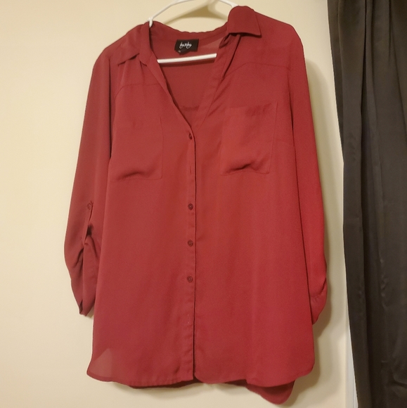 by & by Tops - BY BY Red Button up Blouse with 2 Pockets